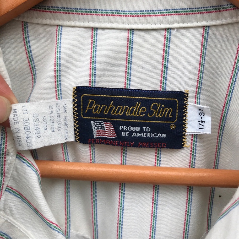 Vintage Panhandle Slim Pinstripe Western Cowboy Button Up Shirt USA 17 1/2-37 - Picture 2 of 6